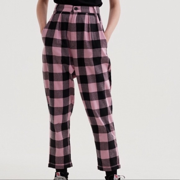black and pink plaid pants